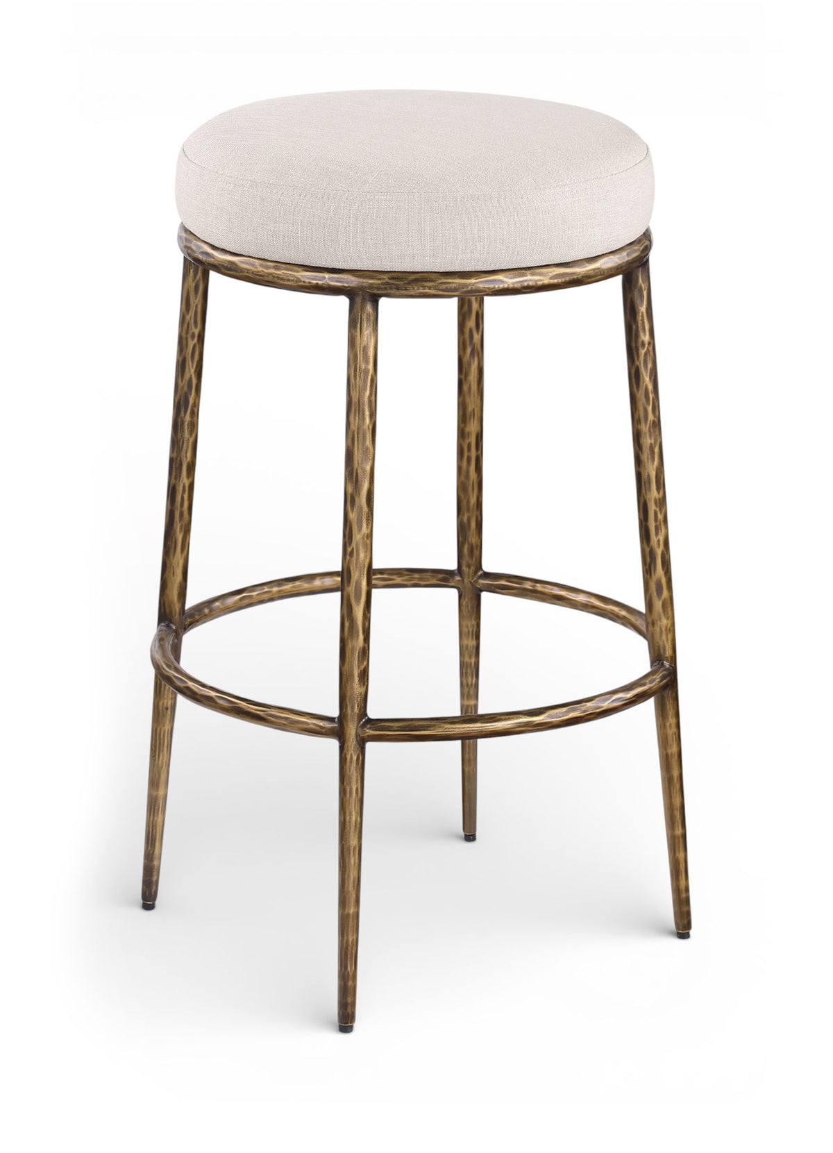 Ferro - Performance Fabric Upholstered Backless Bar Stool - Antique Brass