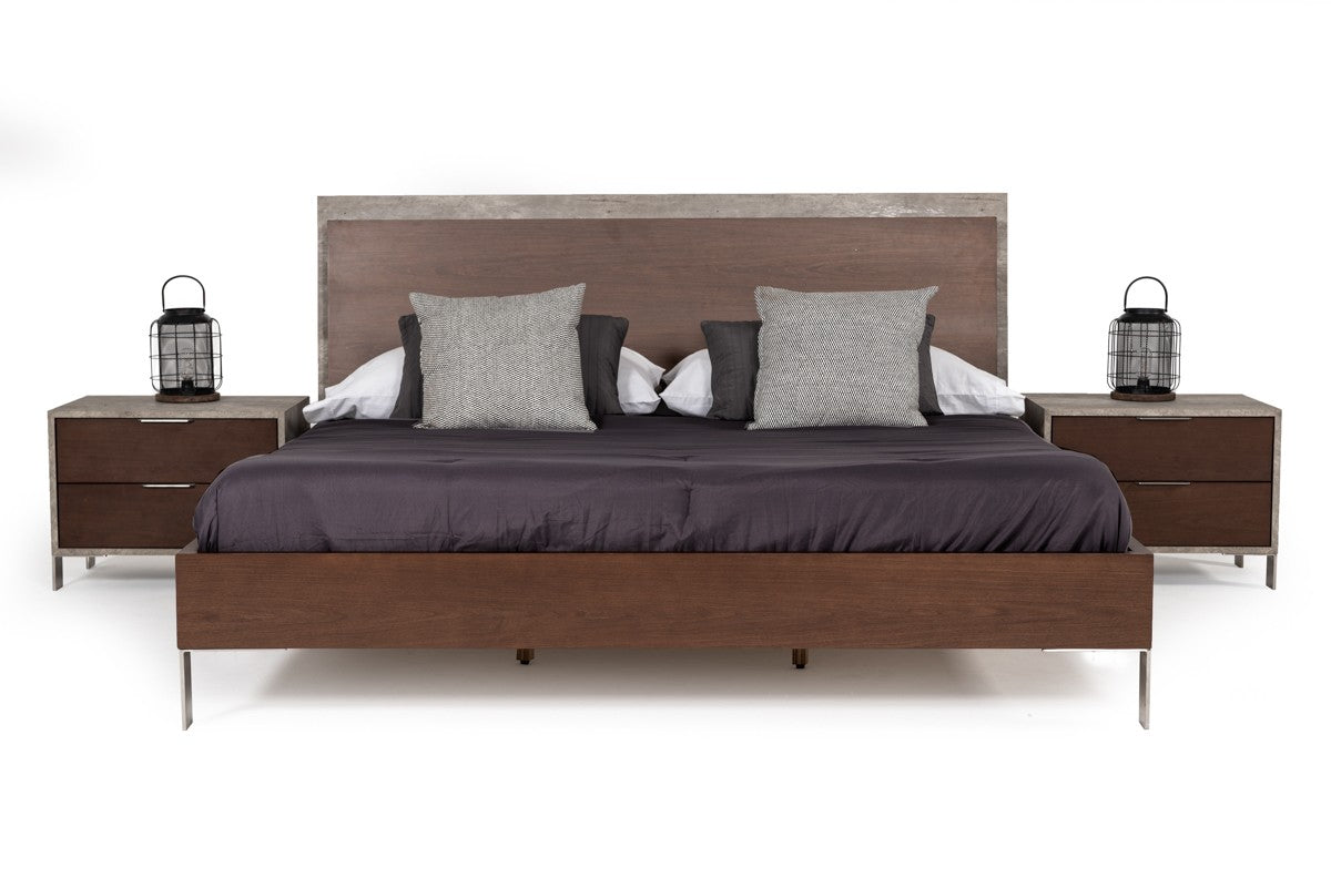 Nova Domus Conner Modern Dark Walnut & Faux Concrete Bedroom Set