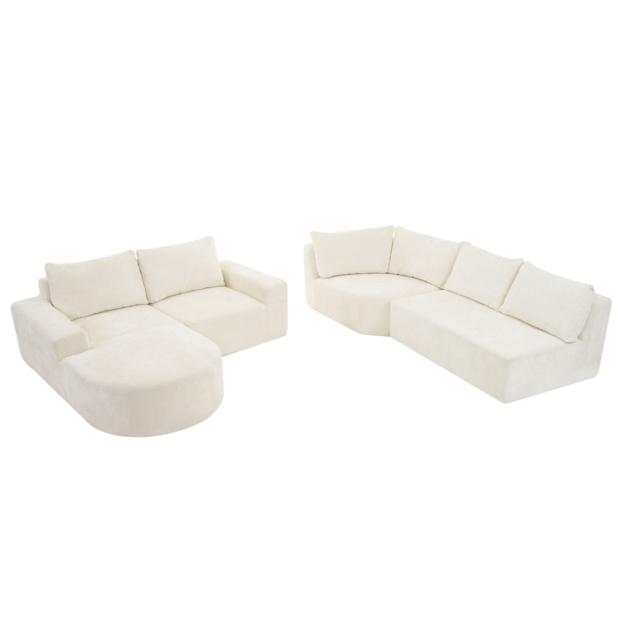 Modular Cloud Sectional Sofa Set, U-Shaped Upholstered Couch With Deep Seat - Beige