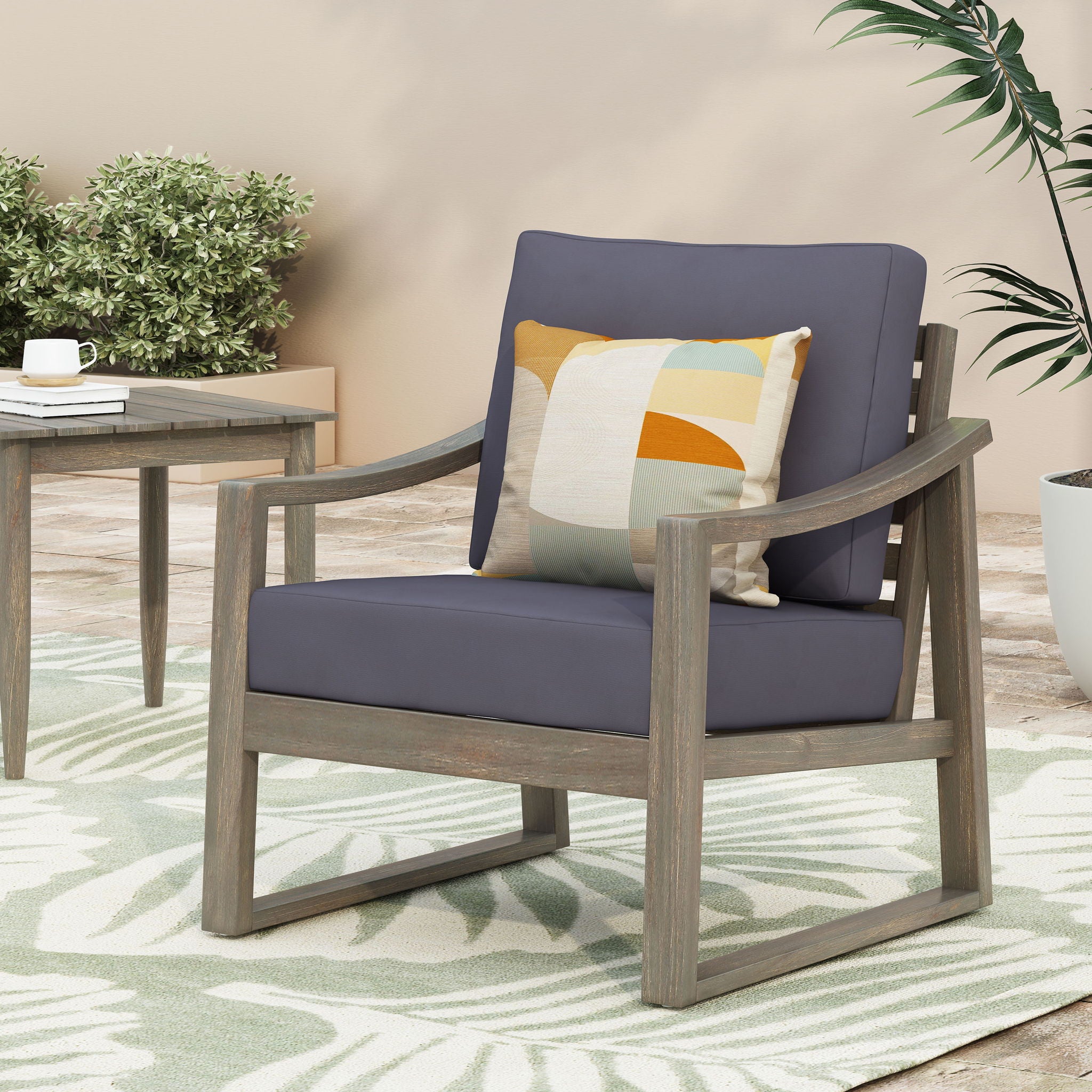 Samwell - Club Chair Outdoor Seating Acacia Wood - Dark Gray