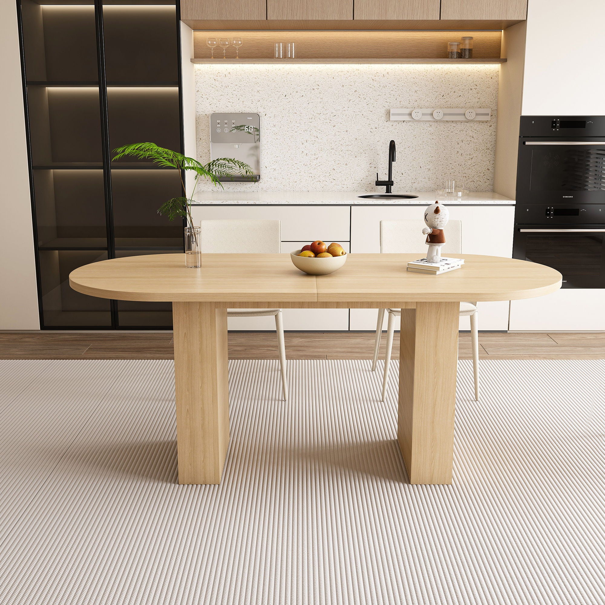 Oval Dining Table With Slim Base - Light Walnut