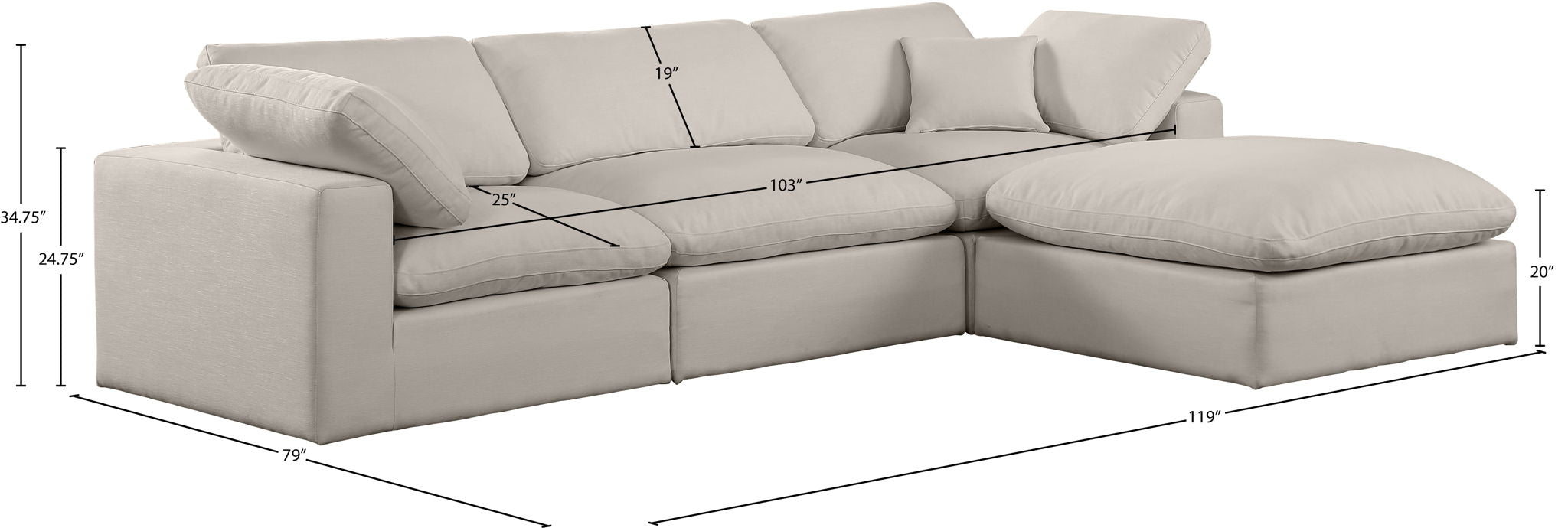 Comfy - 4 Piece Linen Fabric Modular Sectional With Chaise