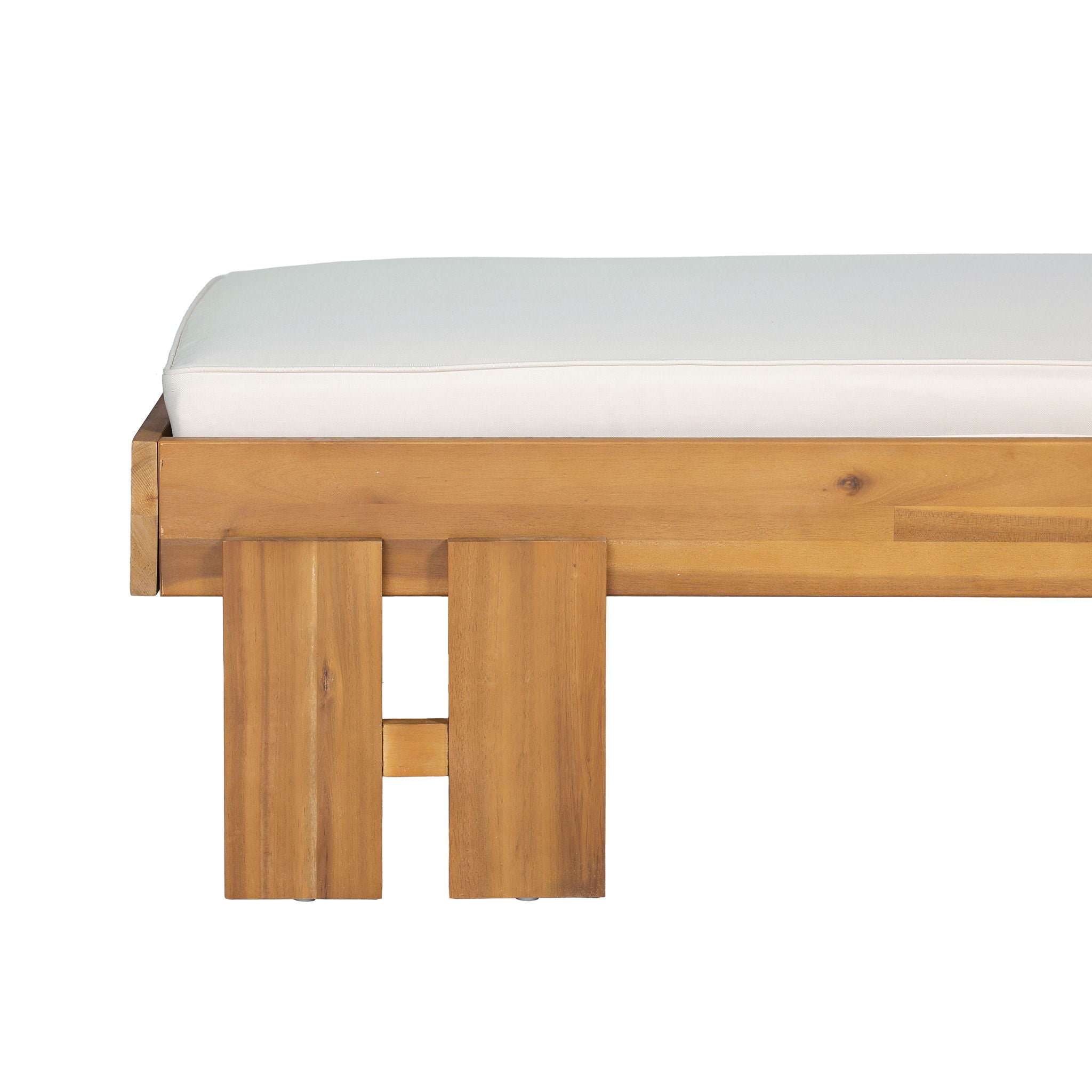 Daybed With Cushion & Pillow, Low Profile Design For Indoor / Outdoor Use - Cream / Teak