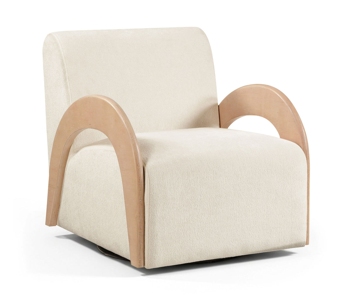 Neria - Chenille Fabric Upholstered Swivel Accent Chair - Cream / Painted Natural