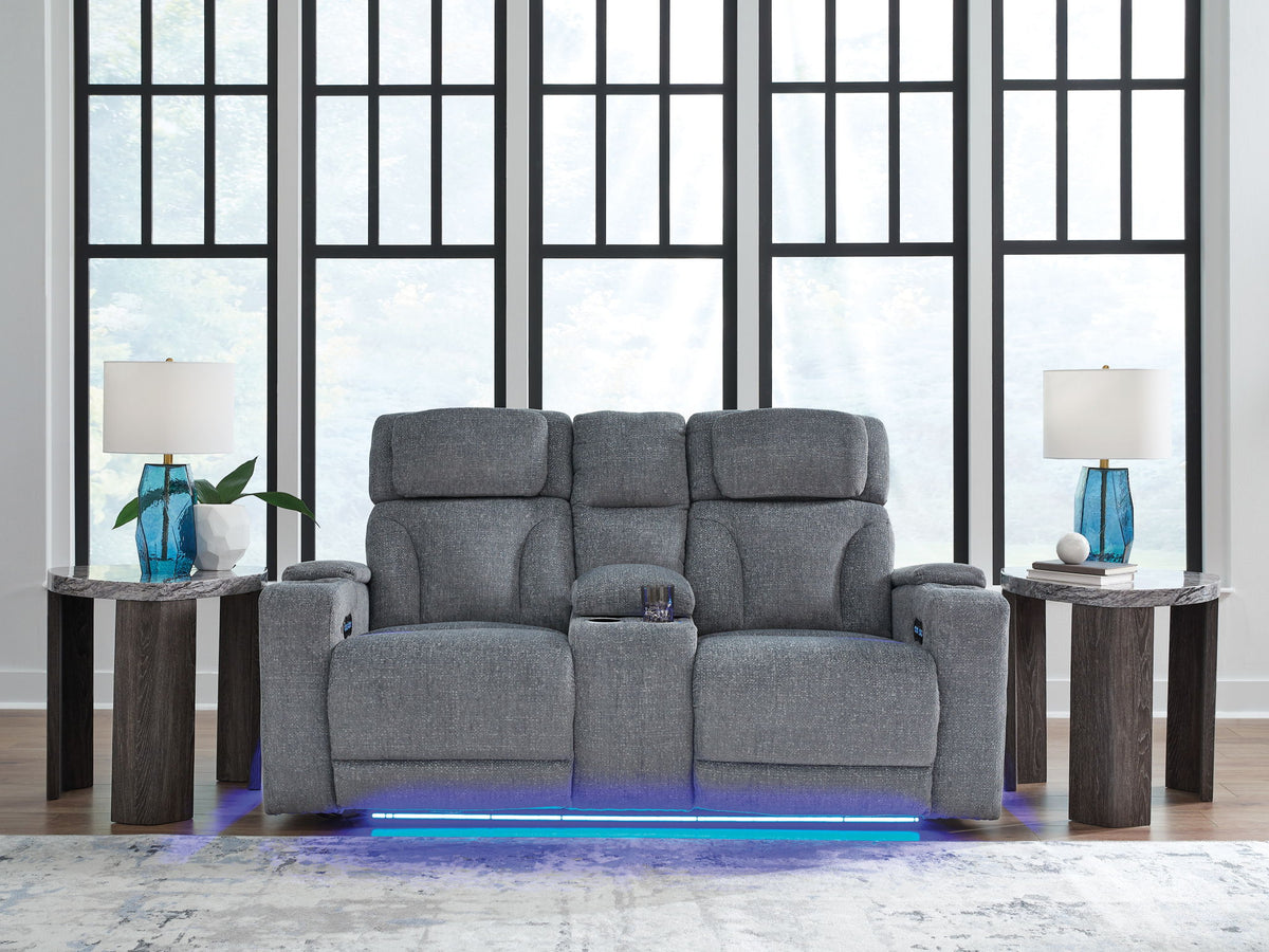 Studio Cave - Power Reclining Loveseat with Console - Steel