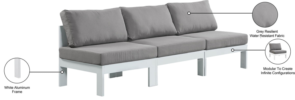 Nizuc - Outdoor Patio 3 Seat Armless Modular Sofa With White Frame