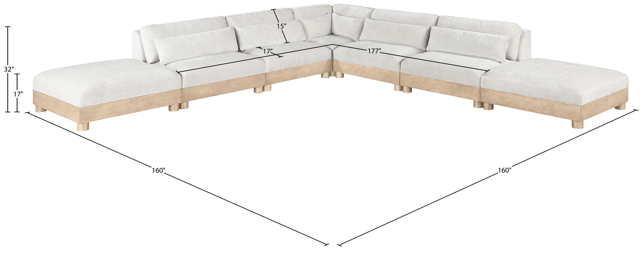 Turin - Chenille Fabric Upholstered Modular Sectional - White
