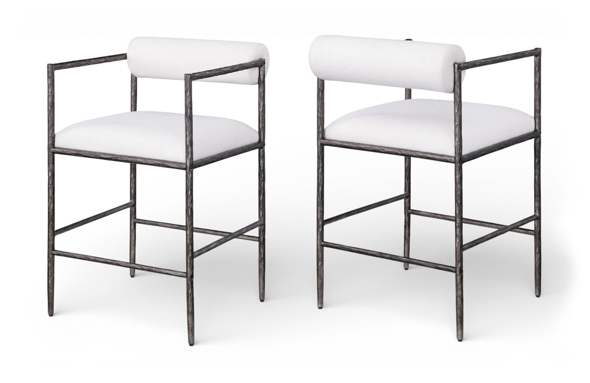 Axis - Linen Textured Cream Fabric Upholstered Counter Stool (Set of 2)