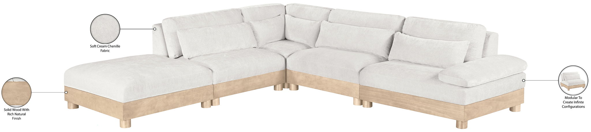 Turin - Chenille Fabric Upholstered Modular Sectional - White