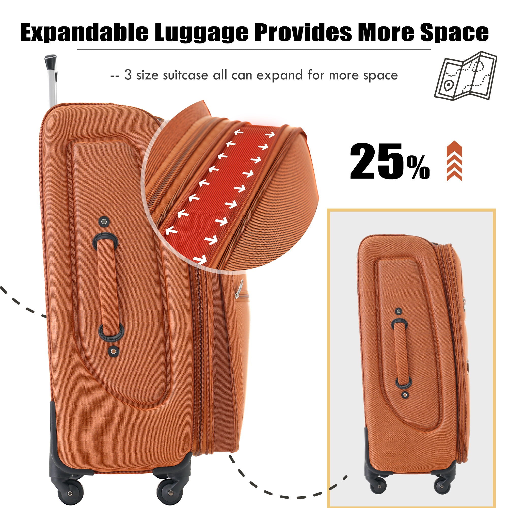 Softside Luggage Expandable 3 Piece Set Upright Spinner Lightweight Suitcase