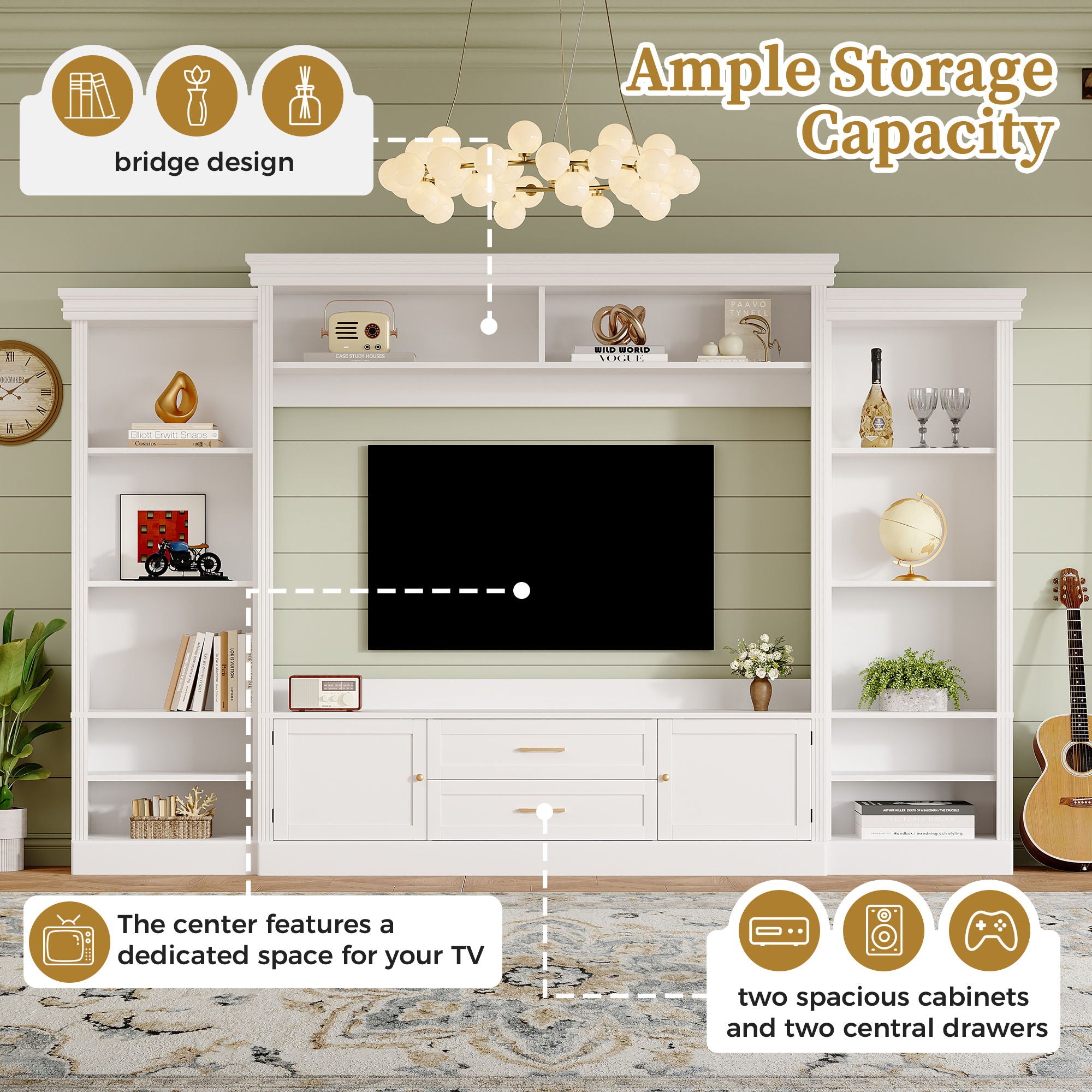 Elegant Entertainment Center Wall Unit With Bookshelves