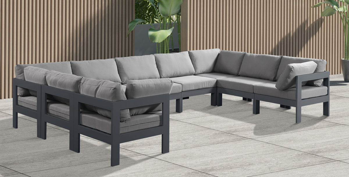 Nizuc - Outdoor Patio 9 Piece Modular Sectional With Gray Frame