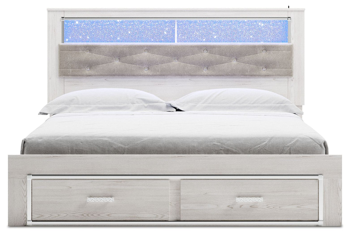 Altyra - King Upholstered Bookcase Bed With Storage - White