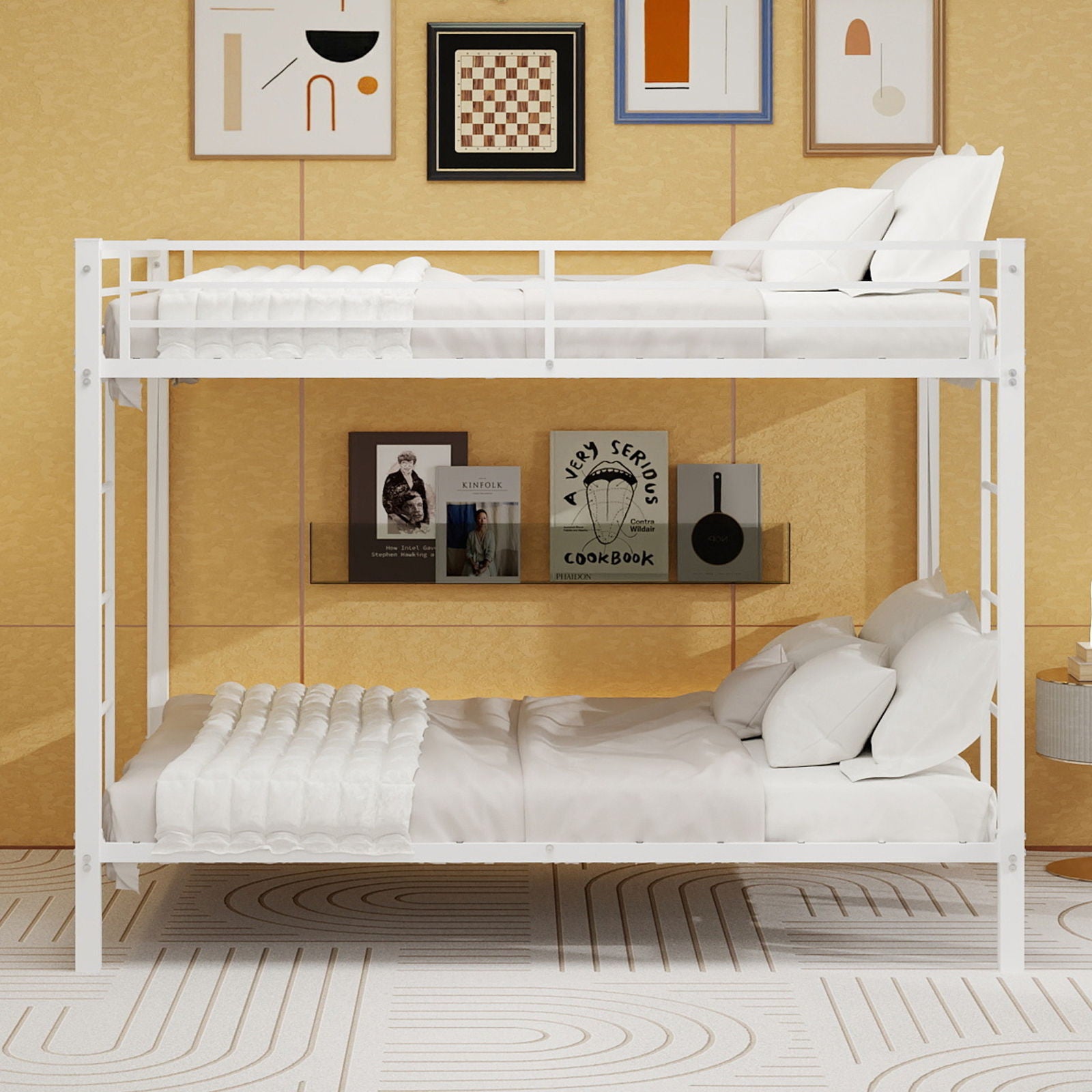 Bunk Bed For Kids, Convertible Frame With Ladders & Guardrail