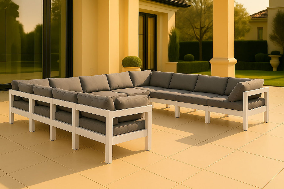Nizuc - Outdoor Patio 11 Piece Modular Sectional With White Frame