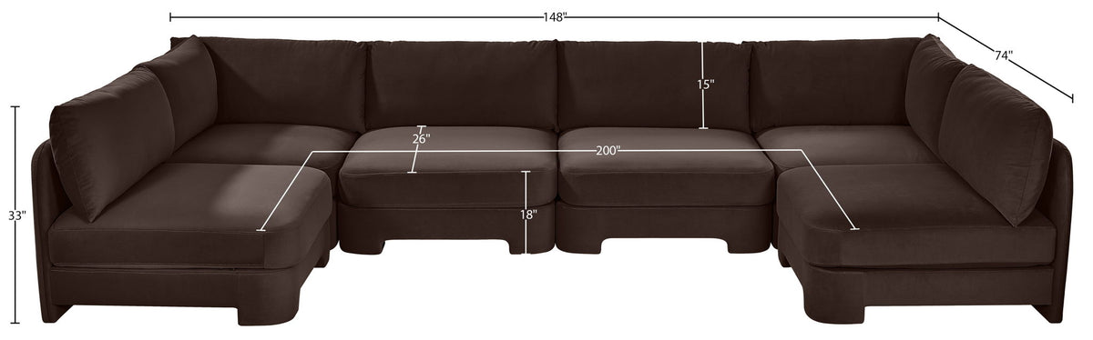 Hammond - Velvet Performance Fabric Upholstered 6 Piece U-Shaped Armless Sectional