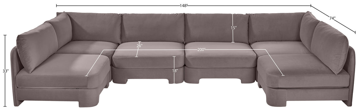 Hammond - Velvet Performance Fabric Upholstered 6 Piece U-Shaped Armless Sectional