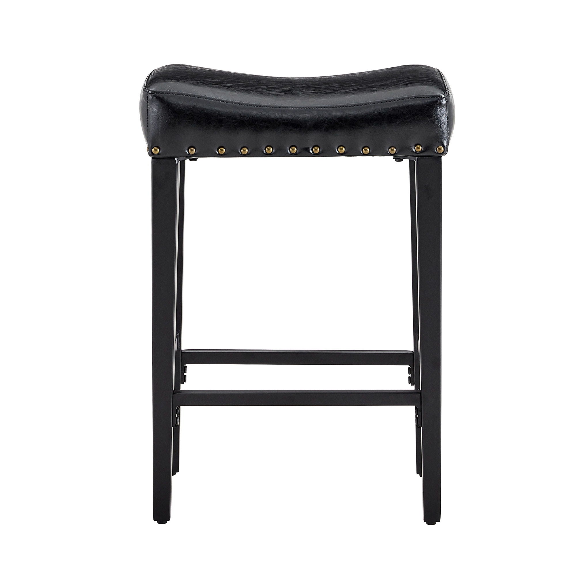 Bar Stool With Brass Nailhead Trim (Set of 2) - Black