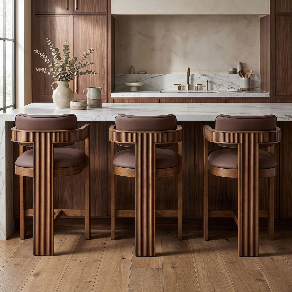 Sacha - Vegan Leather Upholstered Counter Stool With Brown Base