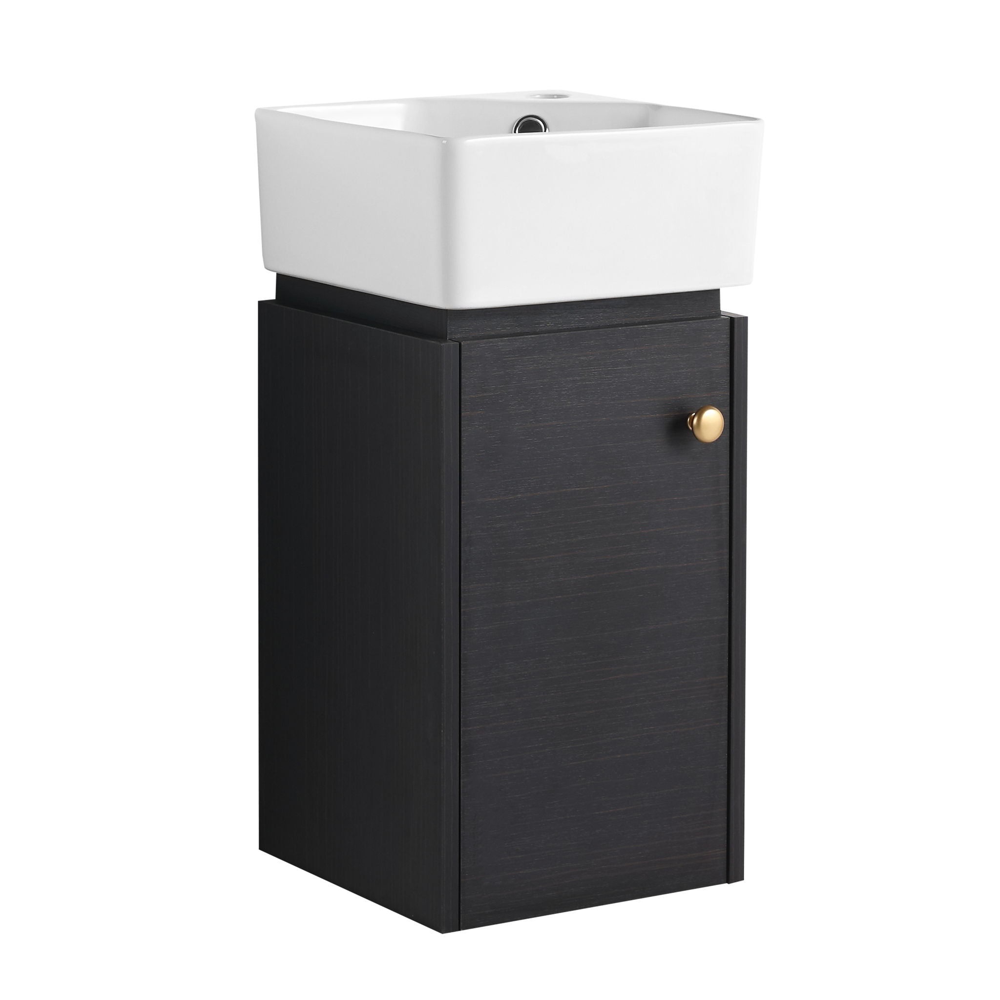 Compact Bathroom Vanity With Sink, Soft Close Door - Black Chestnut