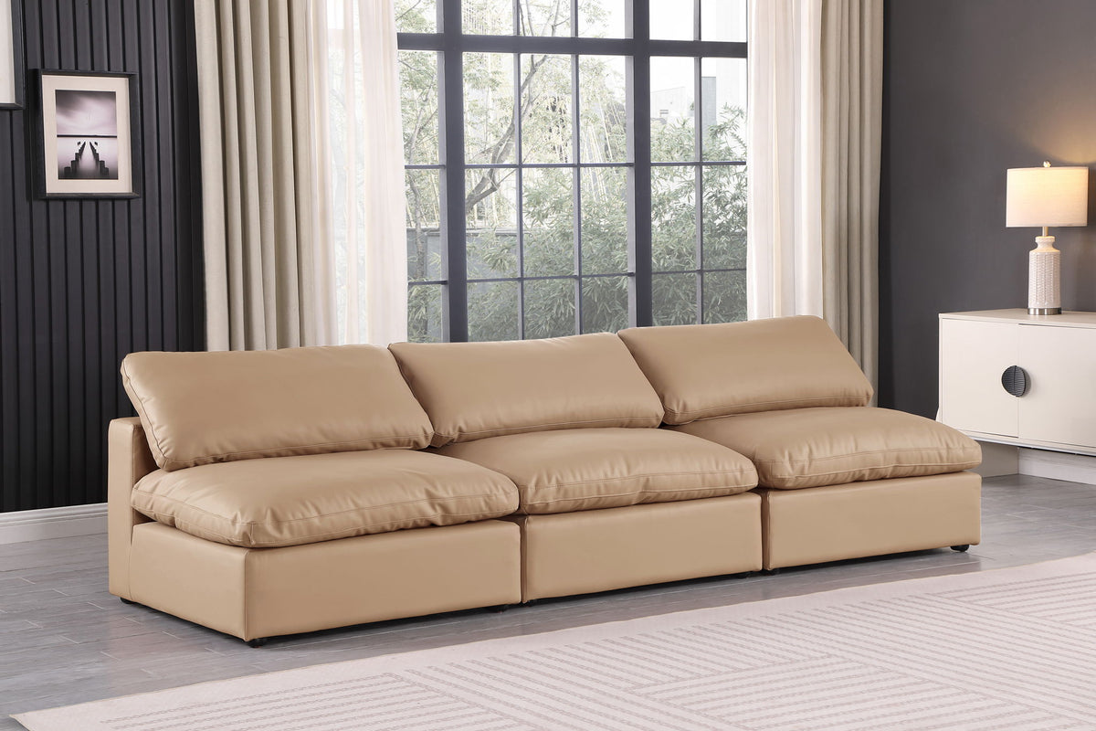Comfy - Faux Leather Modular Armless Sofa 3 Pieces - Tan