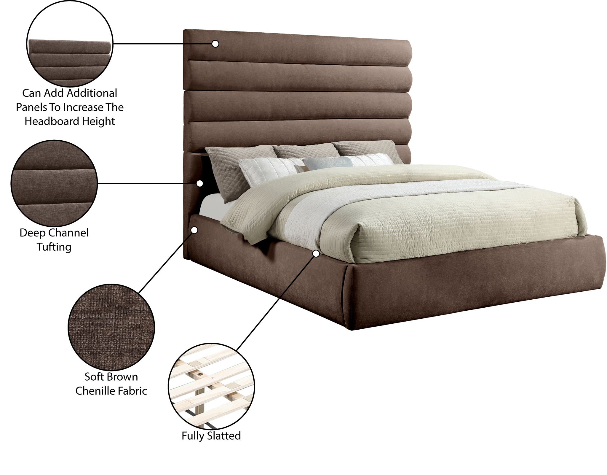 Adam - Chenille Fabric Bed With 70.5" Headboard