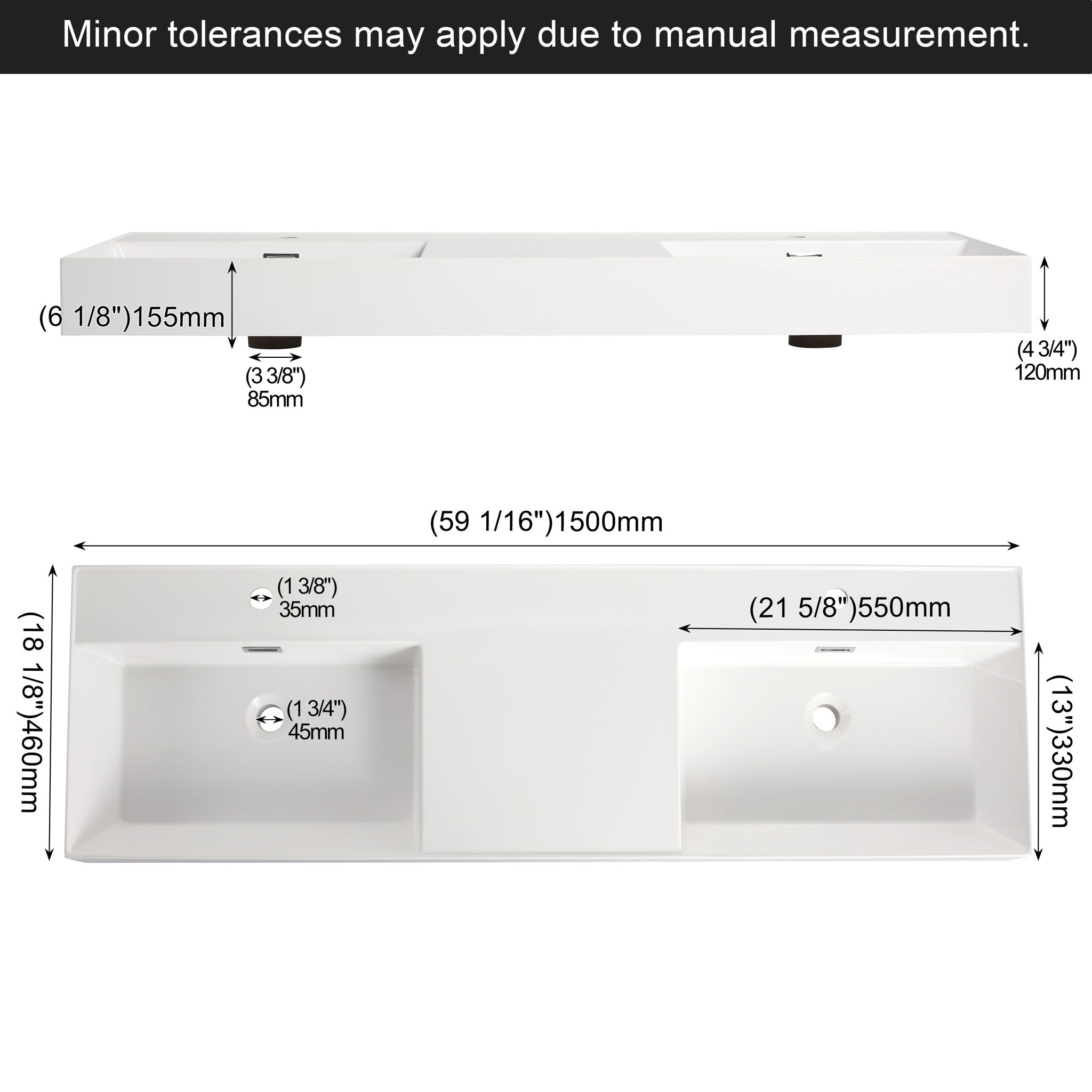 Floating Double Sink Bathroom Vanity With Extra Large Storage, Integrated Sink, Soft Close Doors, Wall Mounted Bath Vanity - Glossy White / Light Oak