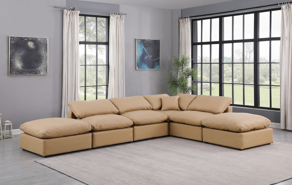 Indulge - Faux Leather 6 Piece Modular Armless Sectional - Tan