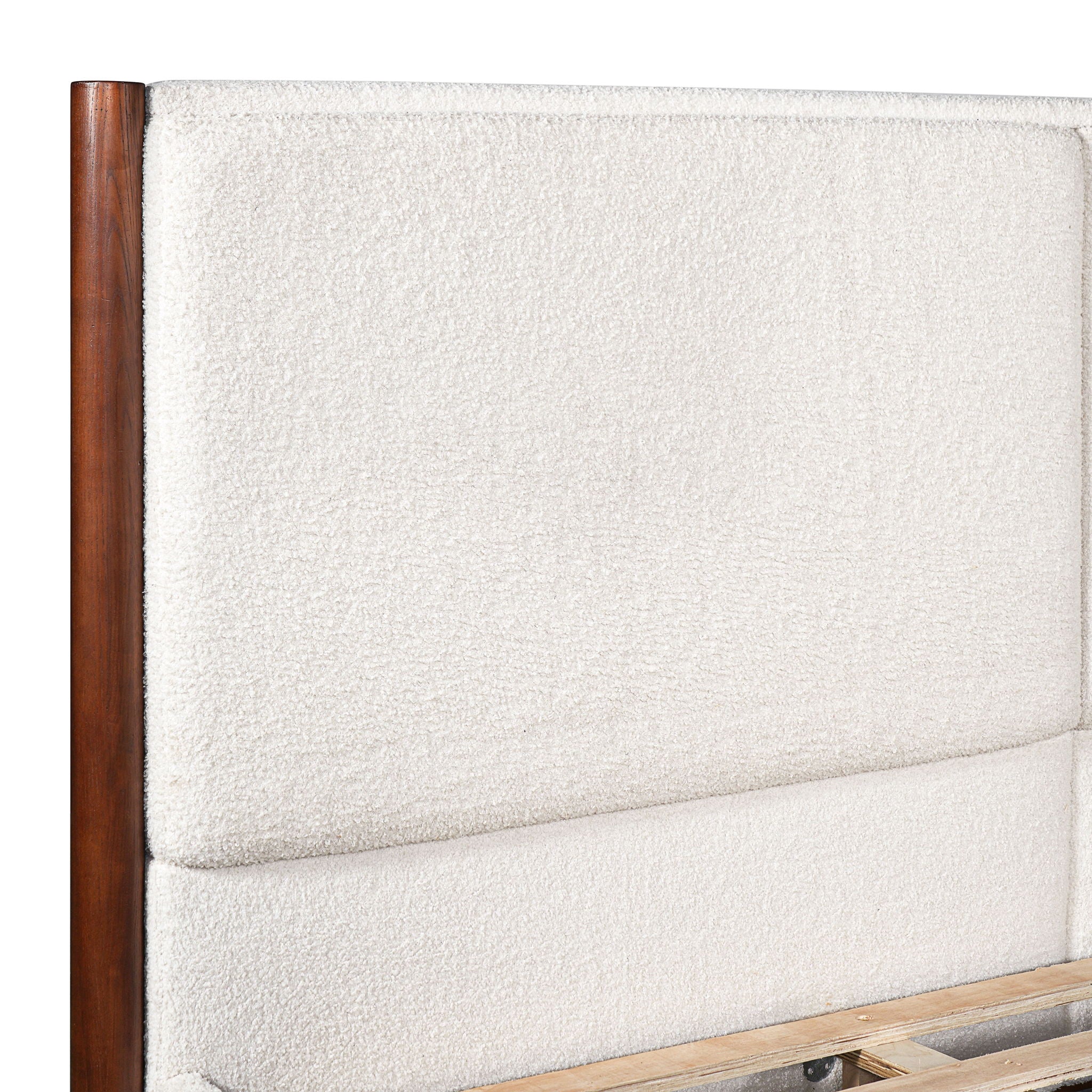 King Upholstered Bed Frame, No Box Spring Needed - Walnut / White
