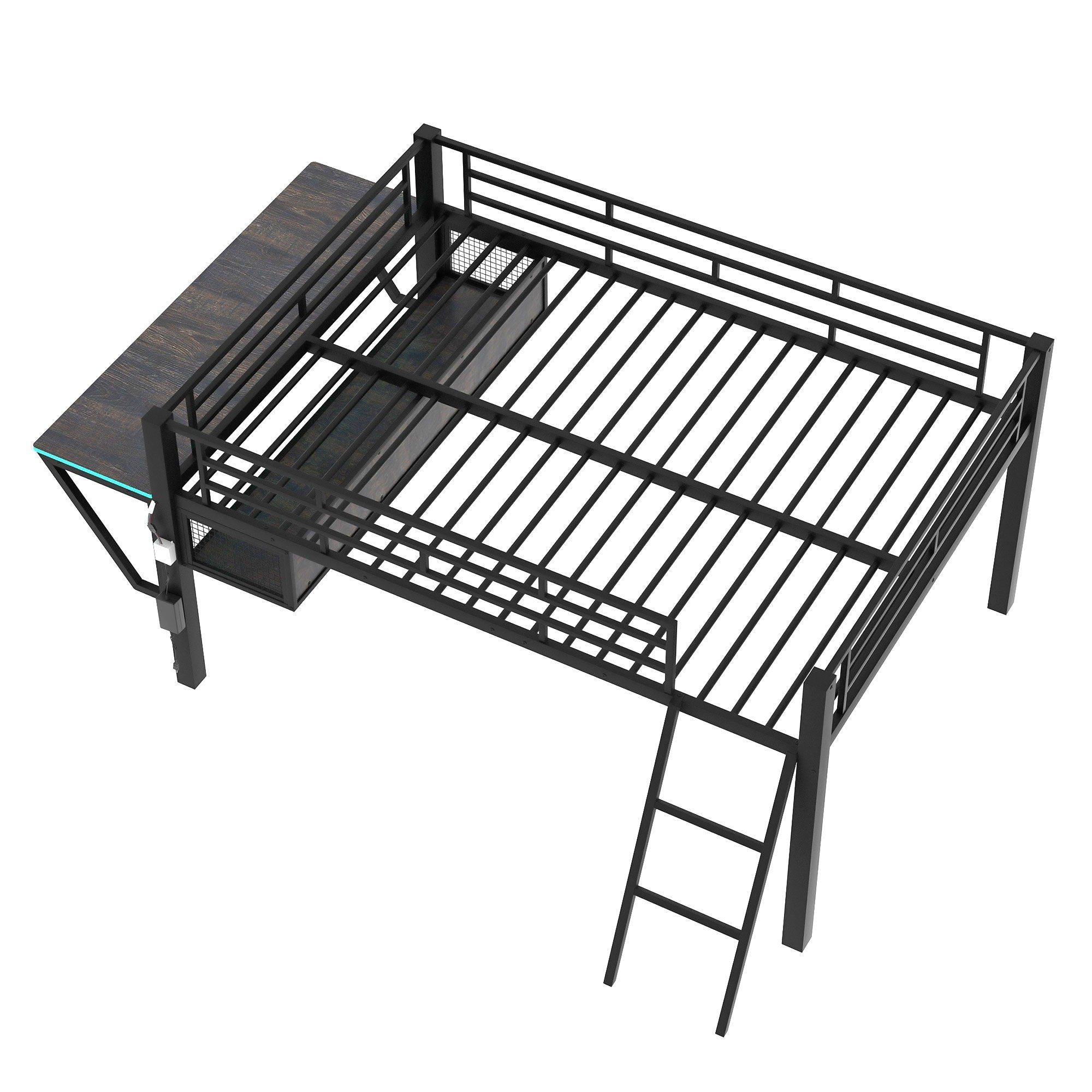 Gaming - Full Size Loft Bed With Desk, LED - Black