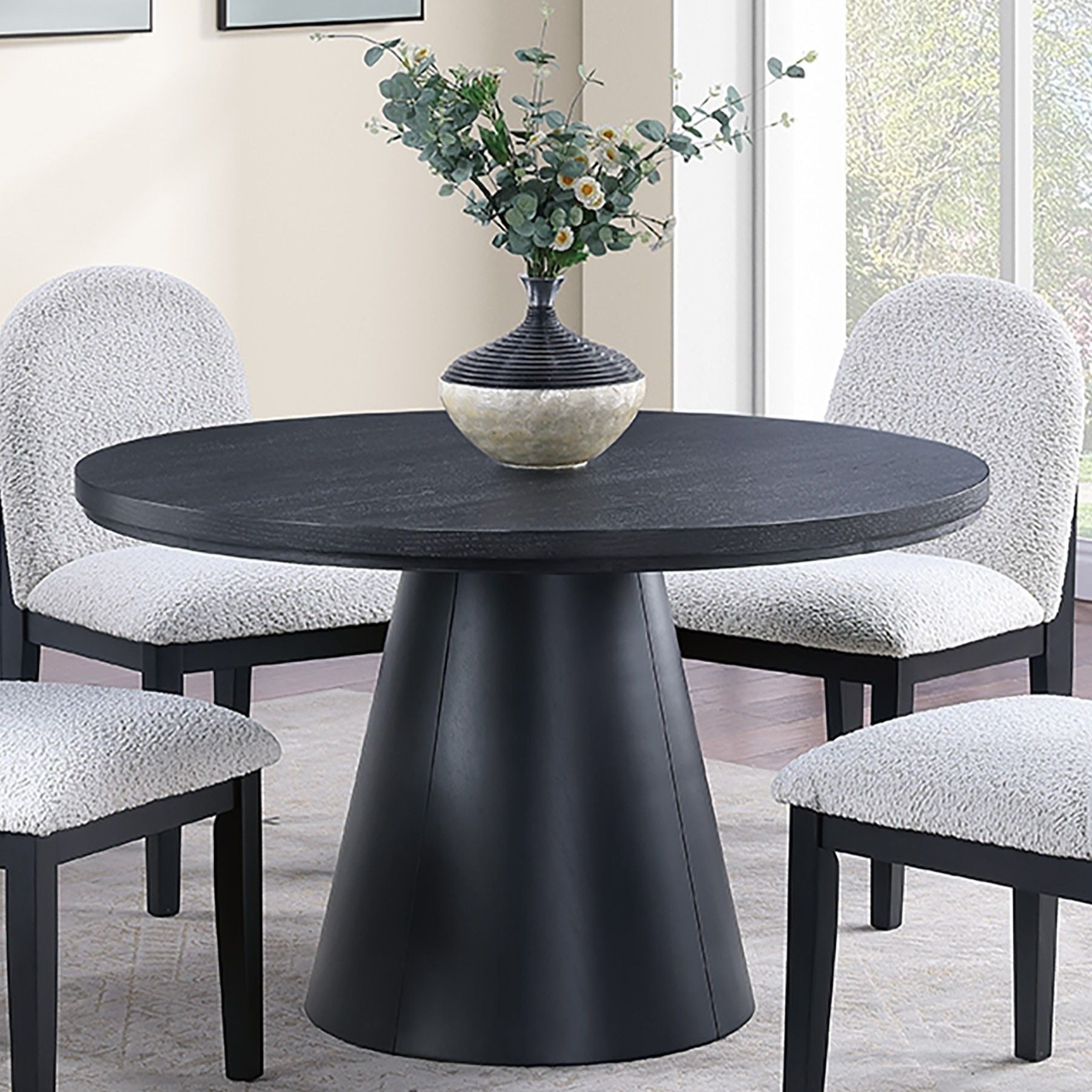 5 Piece Round Dining Set With With Chairs - Black / White