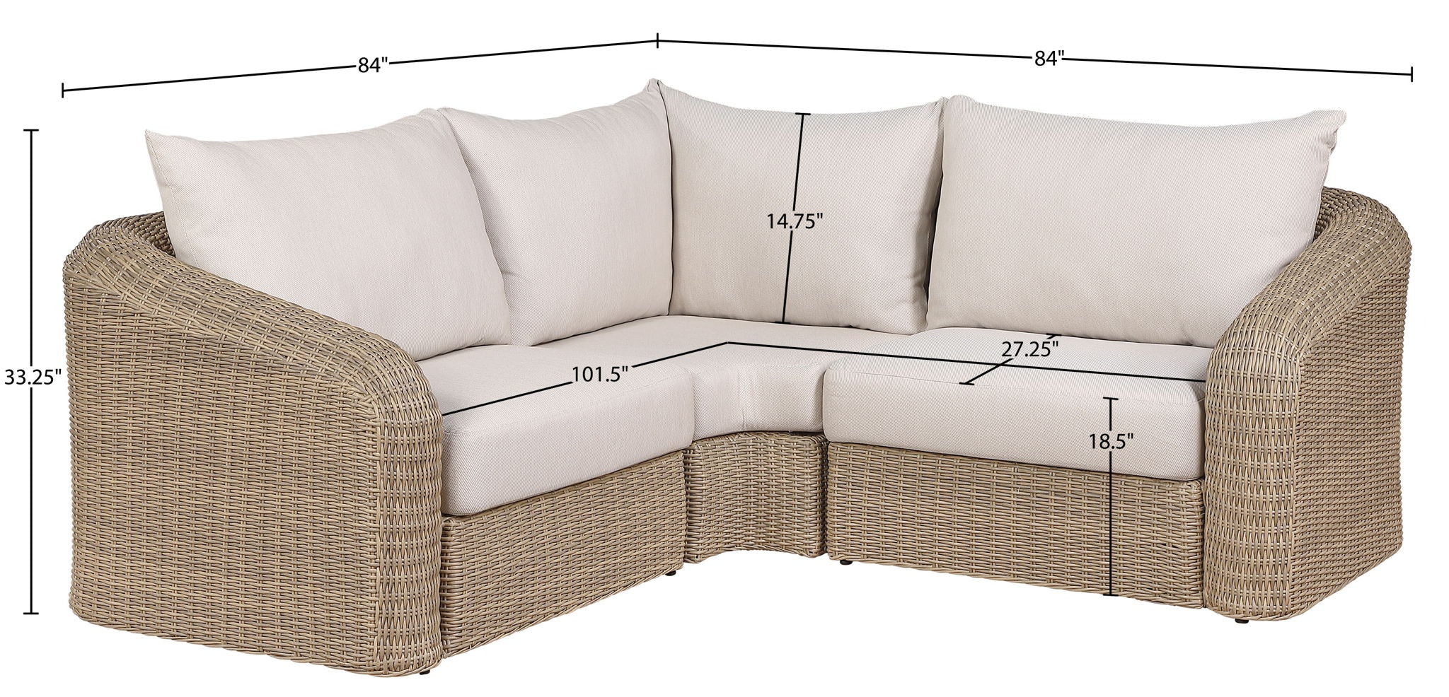 Seacrest - Olefin Water Resistant Fabric And Wicker 3 Piece Outdoor Patio Modular Sectional