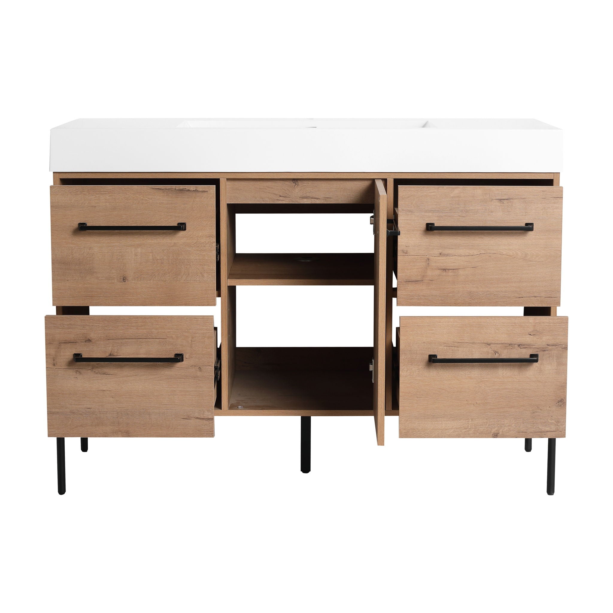 48" Freestanding Bathroom Vanity With Sink, Soft Close Cabinet Doors, 4 Drawers - Imitative Oak