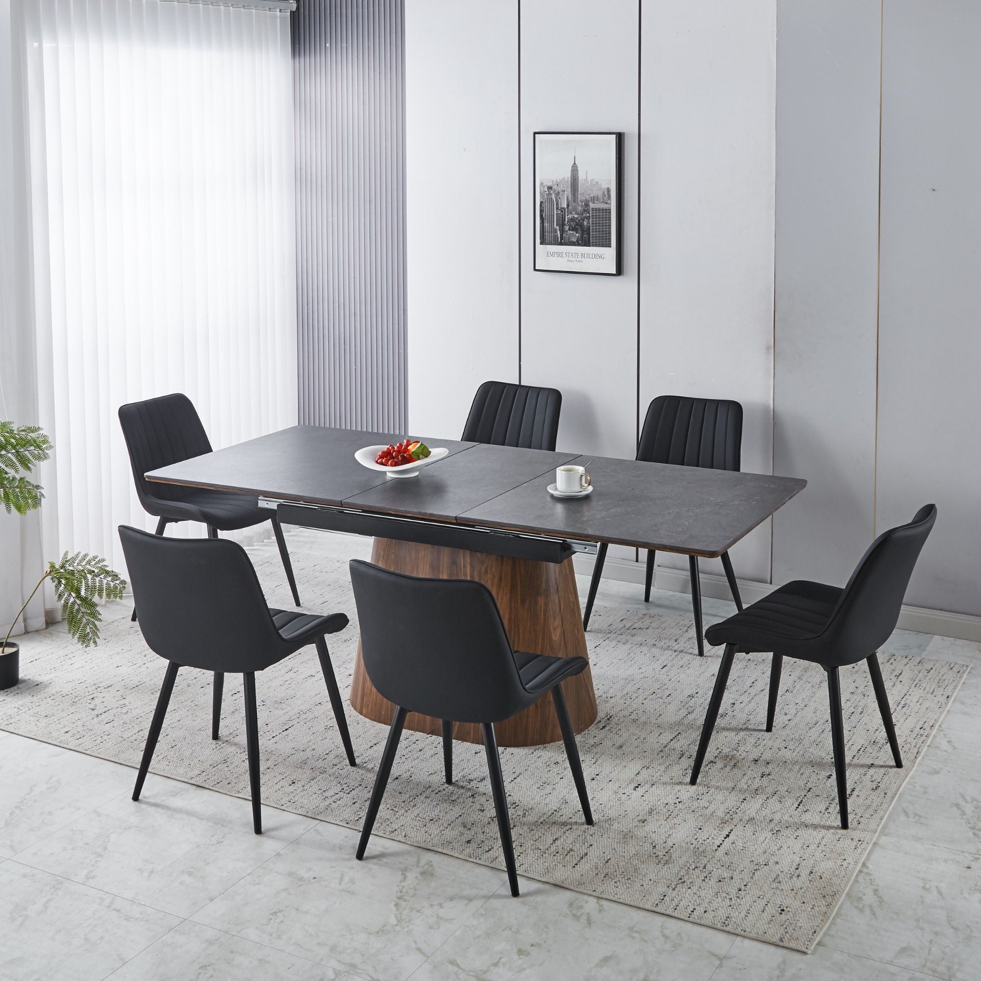 Extendable Dining Table With Cone Base - Brown / Black