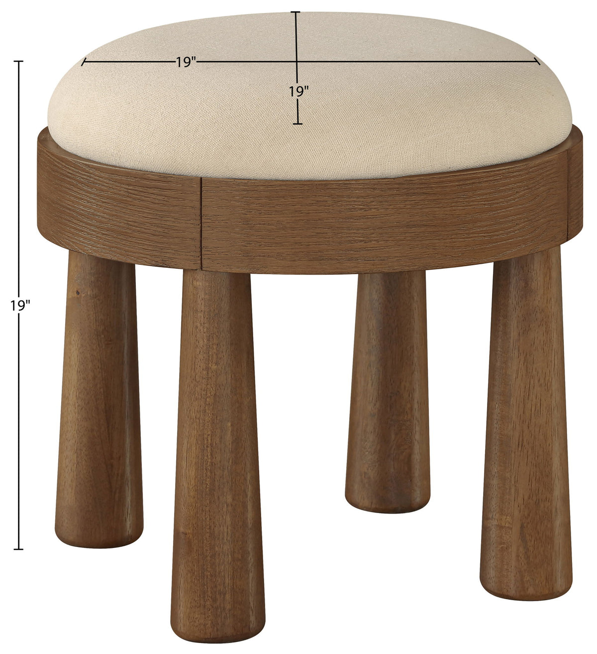 Larea - Linen Textured Fabric Upholstered Ottoman - Walnut Base