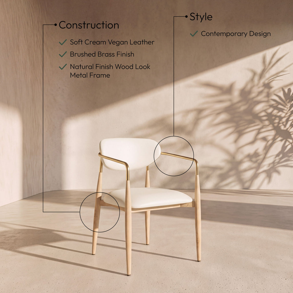 Ronda - Vegan Leather Upholstered Dining Arm Chair - Natural Legs