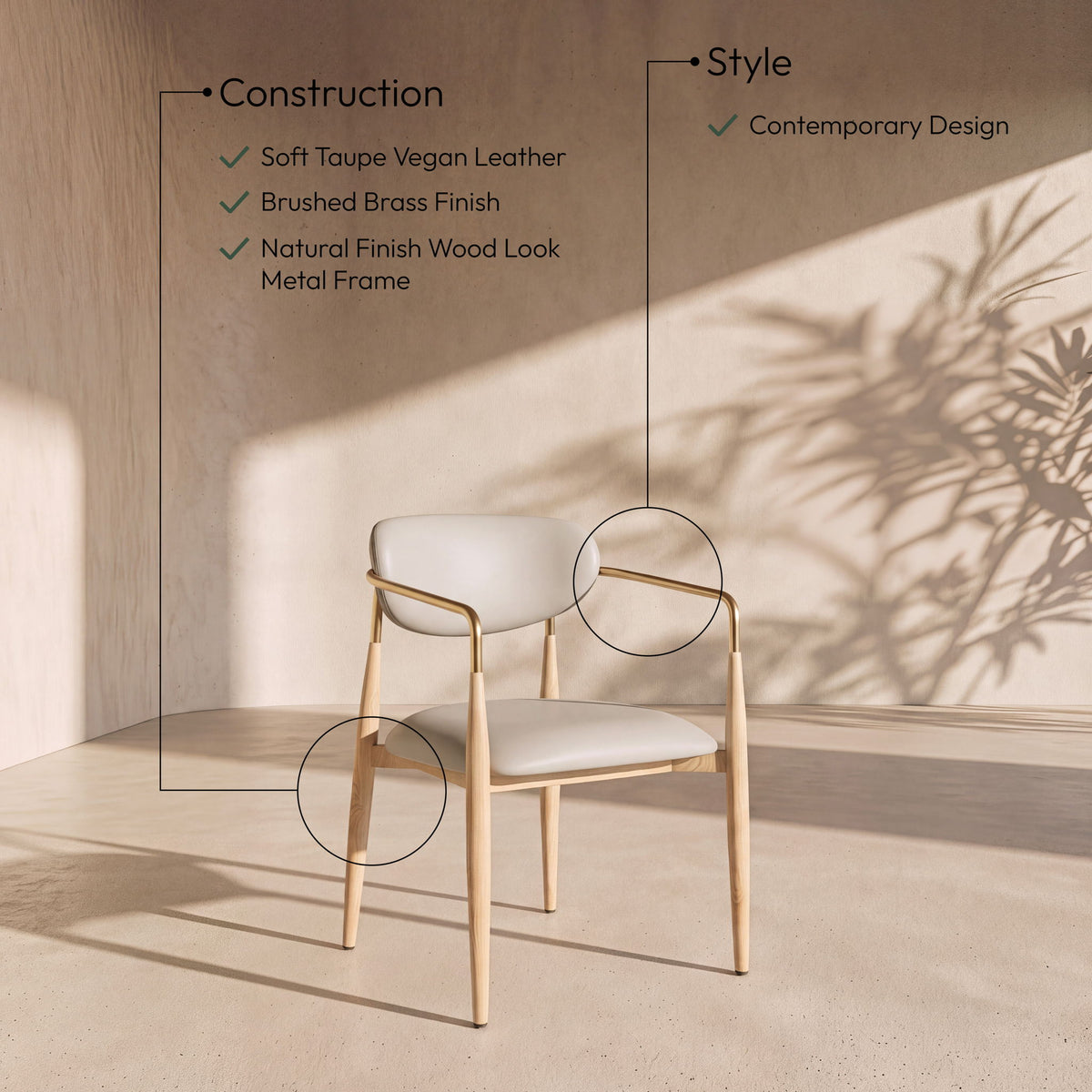 Ronda - Vegan Leather Upholstered Dining Arm Chair - Natural Legs
