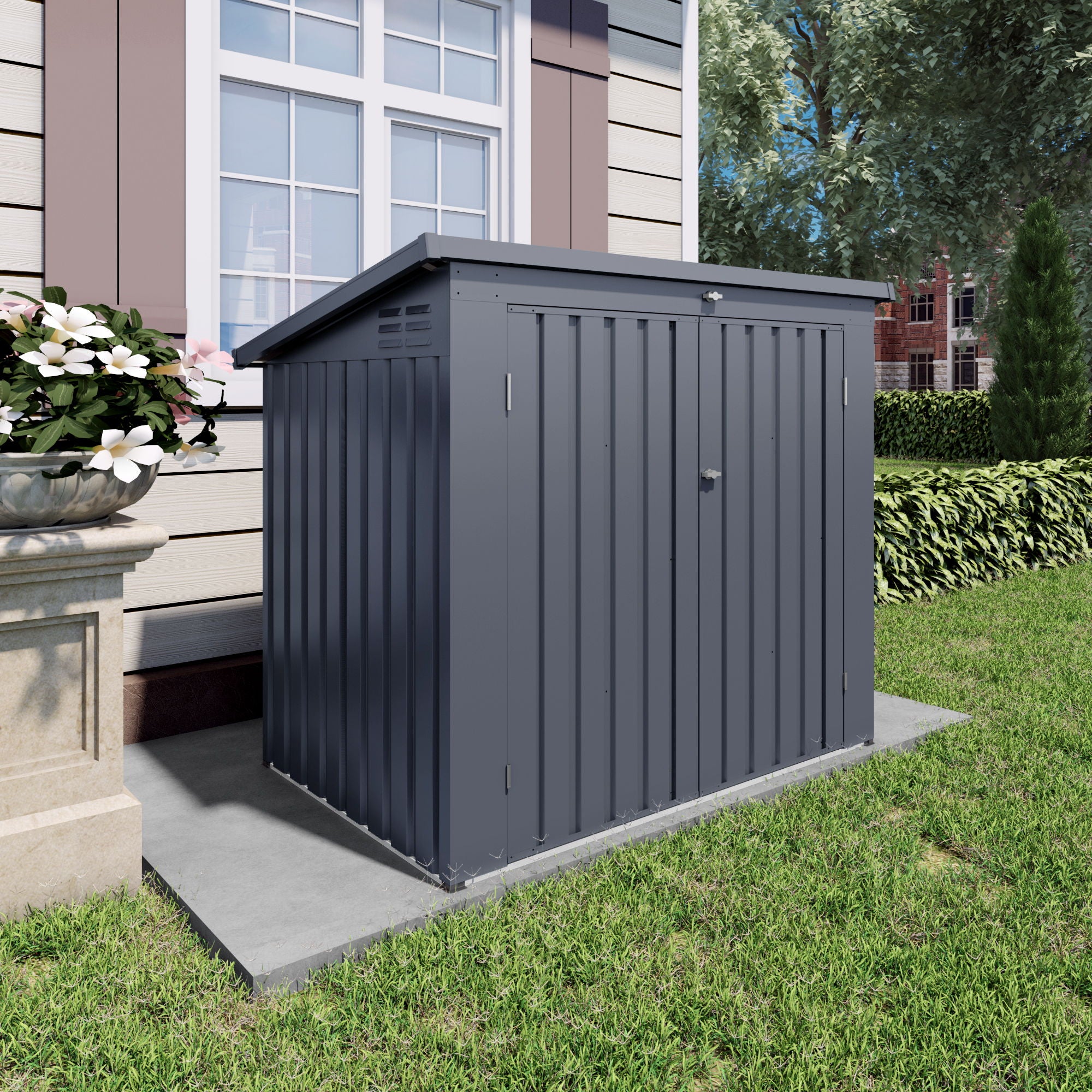Outdoor Trash Can Storage Shed For 2 Bins Garbage - Gray