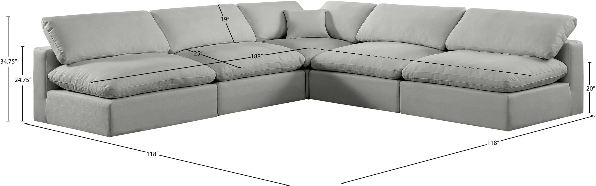 Comfy - 5 Piece Linen Modular Corner Armless Sectional