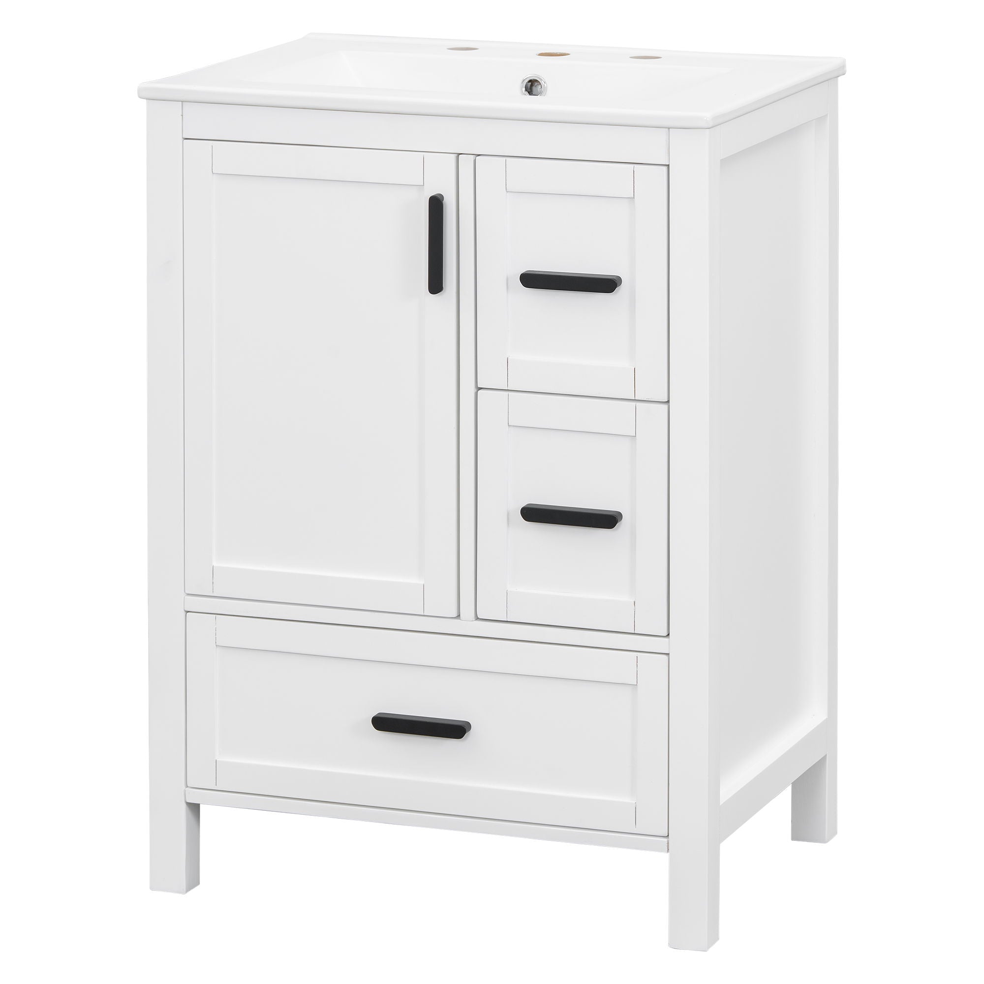 Bathroom Vanity With Sink, Soft-Close Doors, Double-Layer Shelf And 3 Drawers