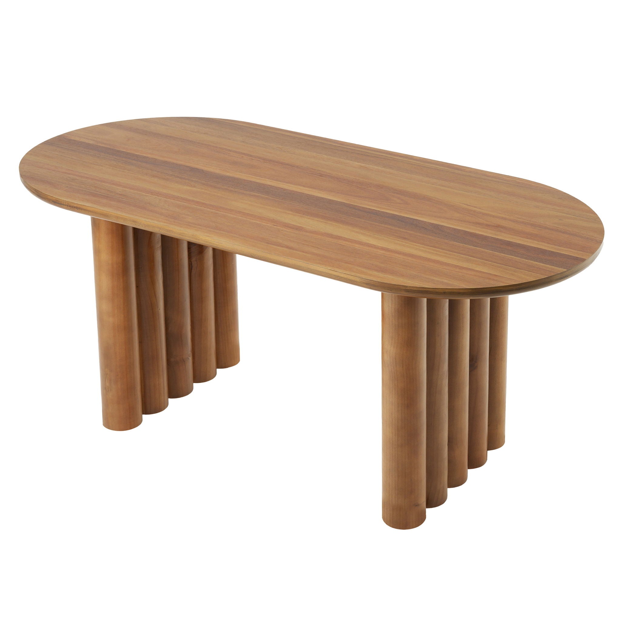 Oval Dining Table Set With 4 Birch Rattan Chairs - Brown / Light Brown