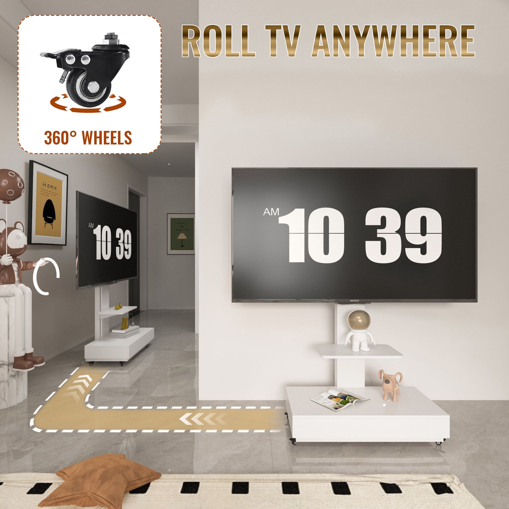 Adjustable Height Mobile TV Cart