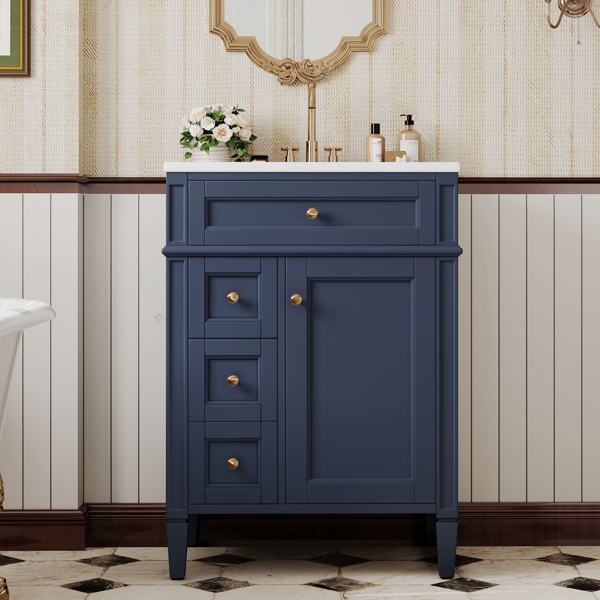 Bathroom Vanity With Top Sink, Storage Cabinet With 2 Drawers And Tip-Out Drawer