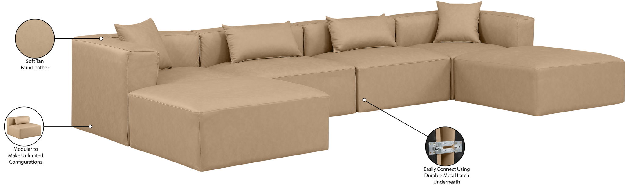 Cube - 6 Piece Modular Double Chaise Sectional - Tan