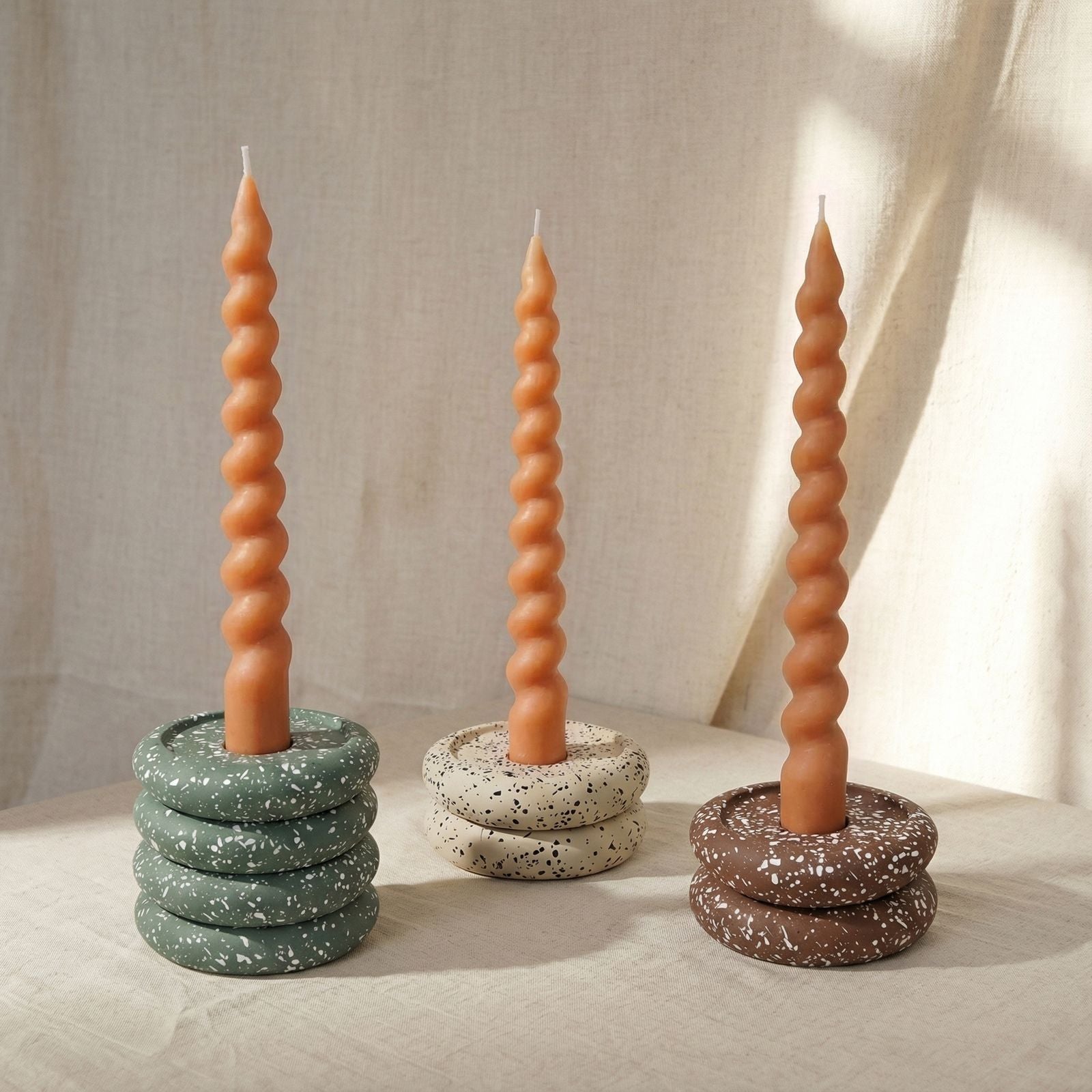 Gabby - Stacking Candle Holder (Set of 2) - Speckled Green