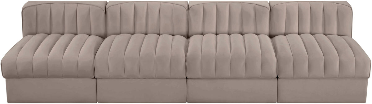 Rummi - Armless Velvet Performance Fabric Upholstered 4 Piece Modular Sofa