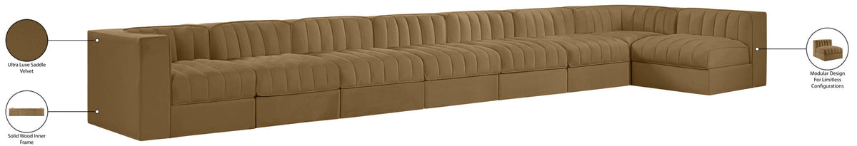 Rummi - Velvet Performance Fabric Upholstered 8 Piece Modular Sectional, L-Shaped (Right)