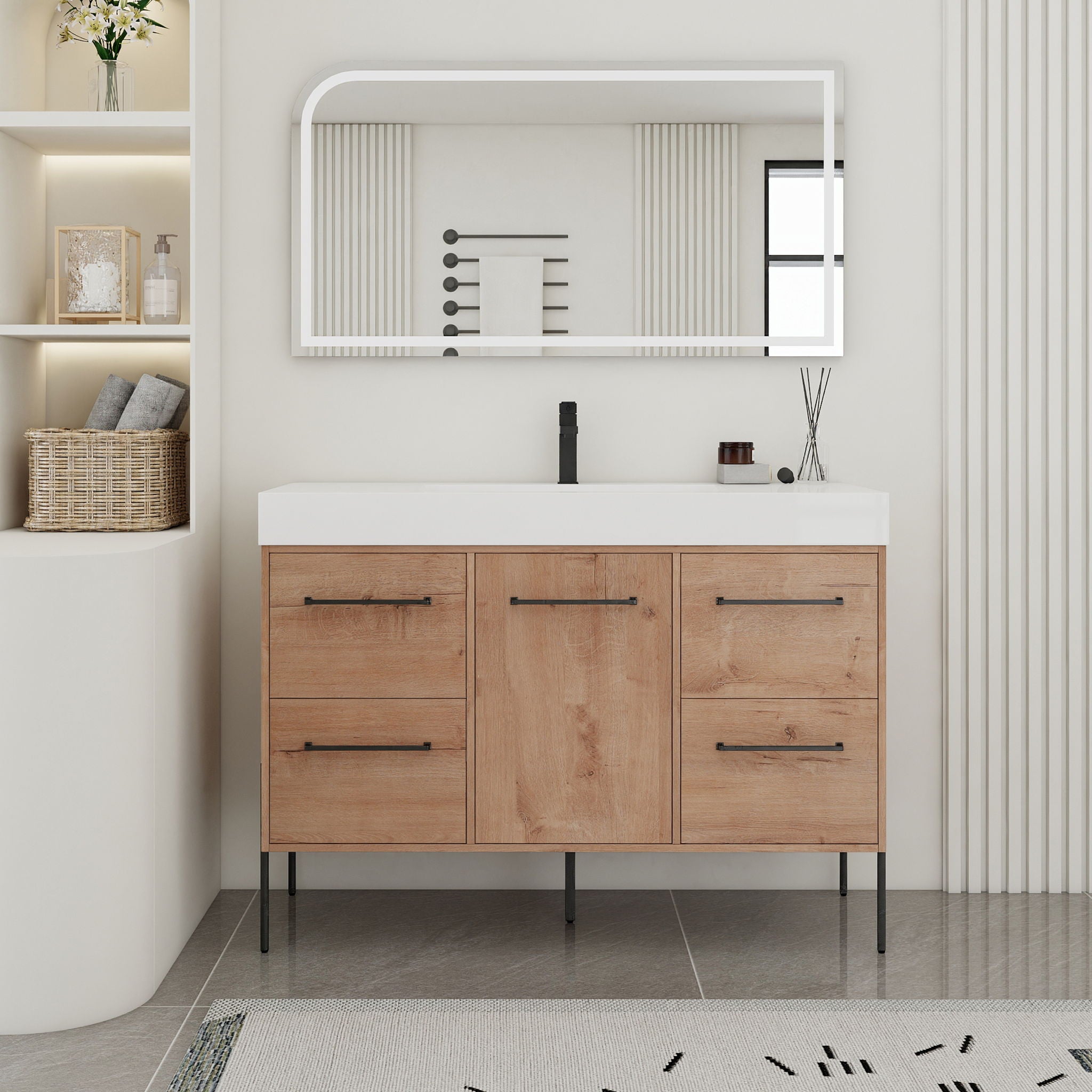 48" Freestanding Bathroom Vanity With Sink, Soft Close Cabinet Doors, 4 Drawers - Imitative Oak