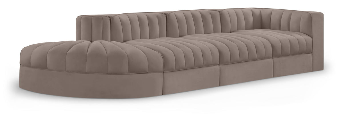 Rummi - Velvet Performance Fabric Upholstered 4 Piece Modular Sectional With Reverse Corner Chair