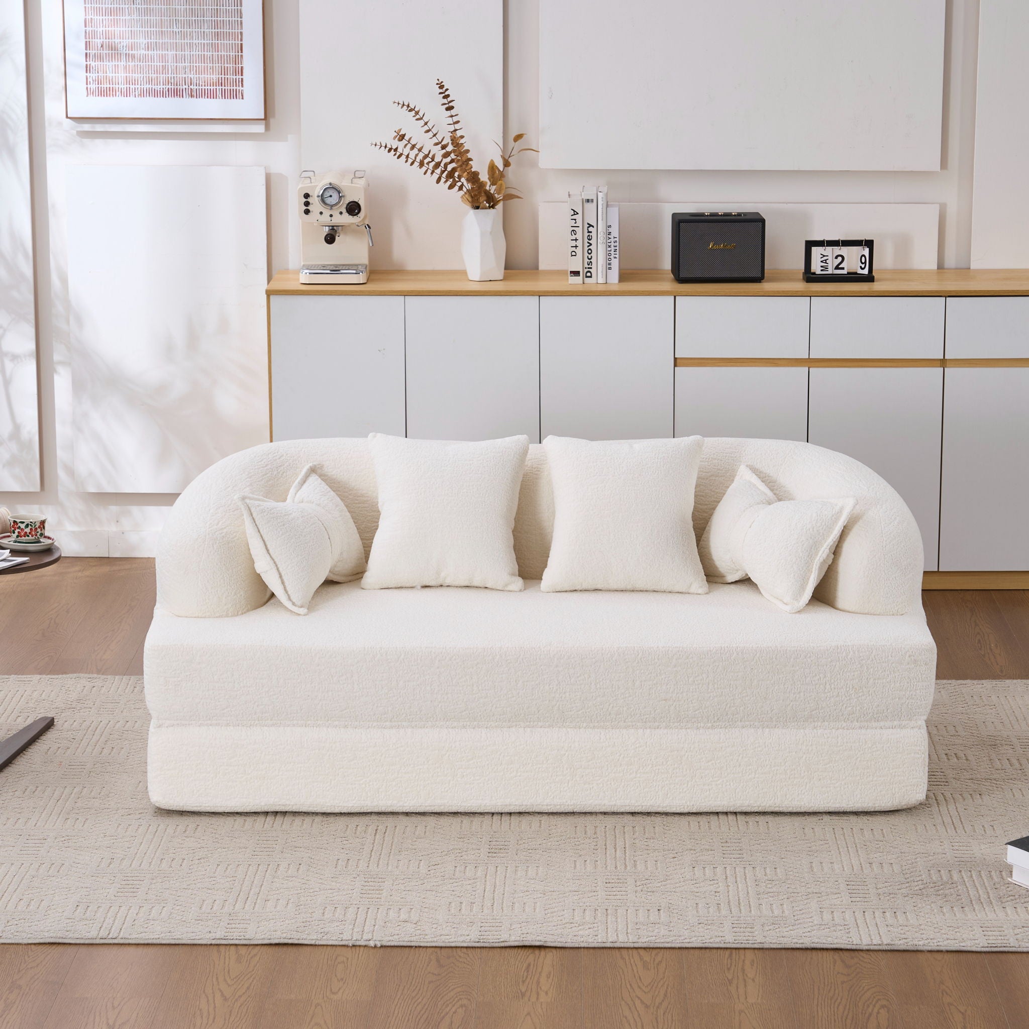 Foldable Sofa Bed, Boneless Couch Convertible Sleeper With 4 Pillows